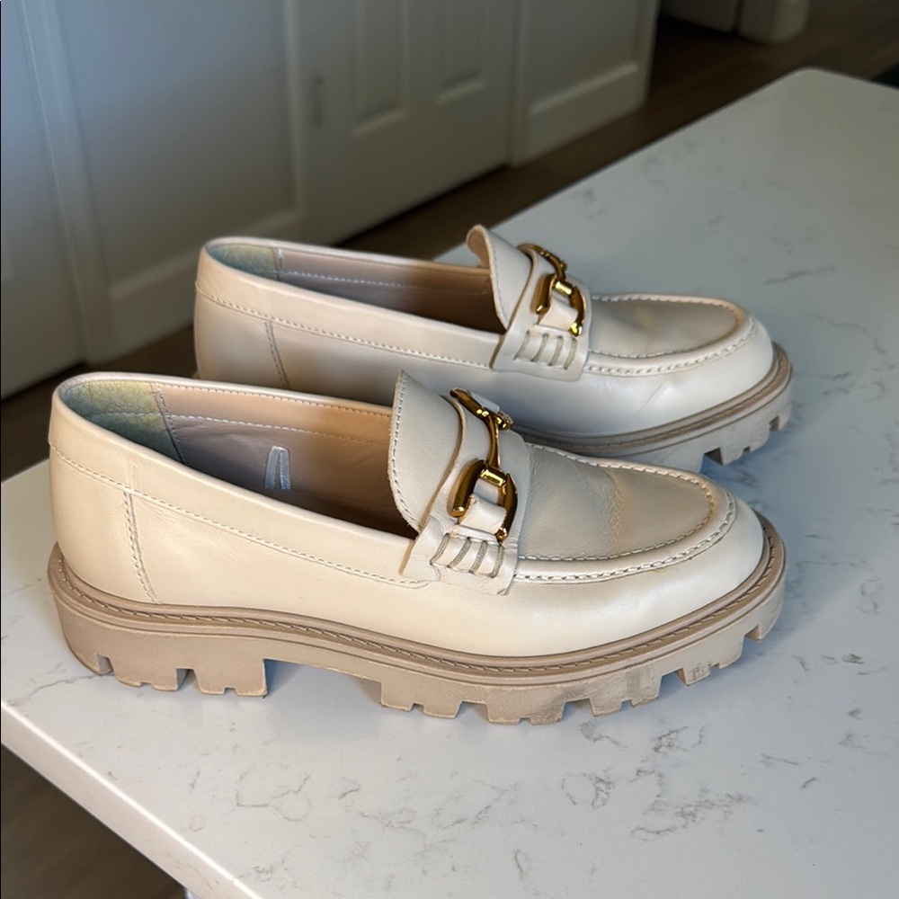 Zara Cream Loafers with Gold Accents